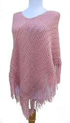 Alpaca Lightweight Poncho - Pastel Pink (100% Hand-knitted and Crocheted/smal...