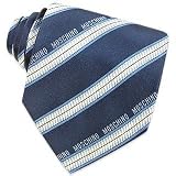 Moschino Navy Blue Logoed Stripes Woven Silk Tie