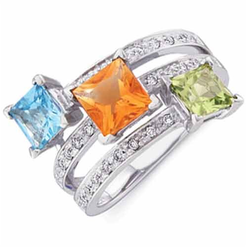 14K White Gold Multicolor Gemstone Fashion Ring