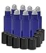 8 Pack - Essential Oil Roller Bottles [STAINLESS STEEL ROLLER] 10ml Refillable Glass Color Roll On for Fragrance Essential Oil - Metal Chrome Roller Ball - 10 ml 1/3 oz [Cobalt Blue]