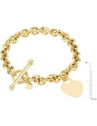 14 Karat Yellow Gold Heart Charm Rolo Link Bracelet