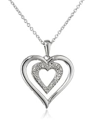 Sterling Silver Diamond Double Heart Pendant Necklace (0.02 cttw, I-J Color, I3 Clarity), 18"