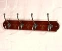 Mahogany Hat and Coat Hook Rack with 4 Cast Iron Hooks