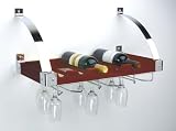 6-Bottle Wine & Glass Rack - Ceiling/Wall Mount - Espresso Wood