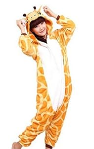 LATH.PIN Unisex Costume Animal Cosplay Onesie Adult Pajamas Anime Cartoon Sleepwear (M, Giraffe)
