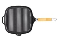 Chasseur Cast Iron Smooth Base Square Grill Pan with Wood Handle