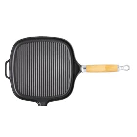 Chasseur Cast Iron Smooth Base Square Grill Pan with Wood Handle