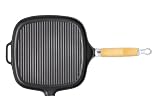 Chasseur Cast Iron Smooth Base Square Grill Pan with Wood Handle
