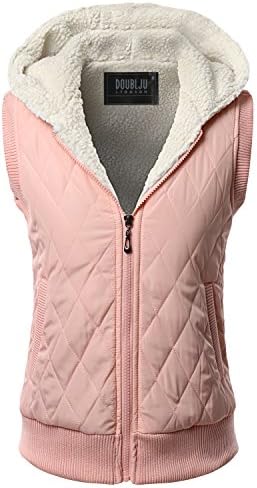 SJSP Women Hooded Fleece Zip Up Hooded Padded Sleeveless Vest Pink Medium