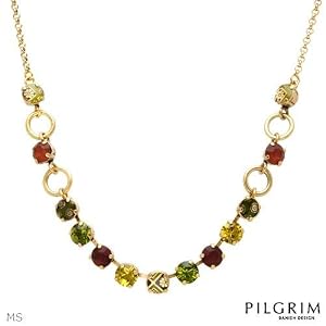 PILGRIM SKANDERBORG, DENMARK Nice Necklace With Genuine Crystals Well Made in Yellow Base metal and Multicolor Enamel. Total item weight 18.4g