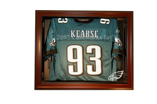 Philadelphia Eagles Football Jersey Display Case with Removable Face and Mahogany Finish Frame