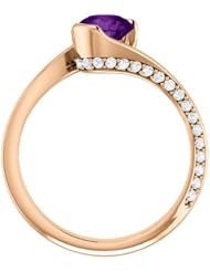 10K Rose Gold 6.00mm Round Cut Chatham Created Alexandrite and Diamond Ring -- LIFETIME WARRANTY