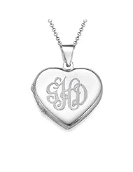 Sterling Silver Heart Locket Necklace with Engraved Monogram- Custom Made with Any Initials!