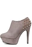 Stiefelette Damen Plateau High Heels Sexy Stiefel Wildleder-Imitat in Schwarz mit Nieten Gr. 36-41, Größe:37;Farbe:Grau