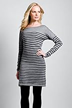 Long Sleeve Extra Fine Merino Wool Striped Boatneck Dress