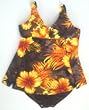 Plus Size Skirt-Front 1PC Swimsuit in Brown/Gold Floral. Sizes 1X, 2X, 3X