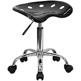 Flash Furniture LF-214A-BLACK-GG Vibrant Black Tractor Seat and Chrome Stool