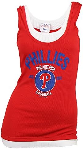 Women's MLB Team Logo Layered Look Tank Top (Philadelphia Phillies, Medium)