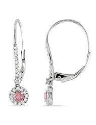 10k White Gold Pink and White Diamond Leverback Earrings , (.33 Cttw, G-H Color, I1-I2 Clarity)