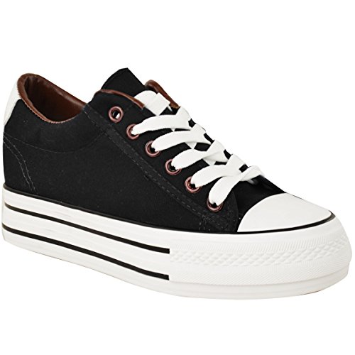 Fashion Thirsty Womens Wedge Hi Top Trainers Canvas Lace Up Sneakers Trainers Skaters Size