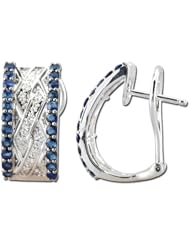 14K White Gold 1.5ct Sweet Royalty Diamond & Round Sapphire Huggie Earrings