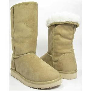Beige Furry Winter Boots Vegan Fleece Women