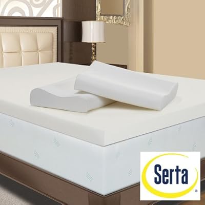 Serta 4-inch King Size Memory Foam Mattress Topper with Contour Pillows