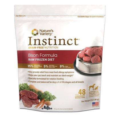 Frozen Dog Food:Instinct Raw Frozen Diet Bison Medallions 3lb
