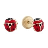 14k Yellow Gold Red Ladybug Enamel Baby Earrings