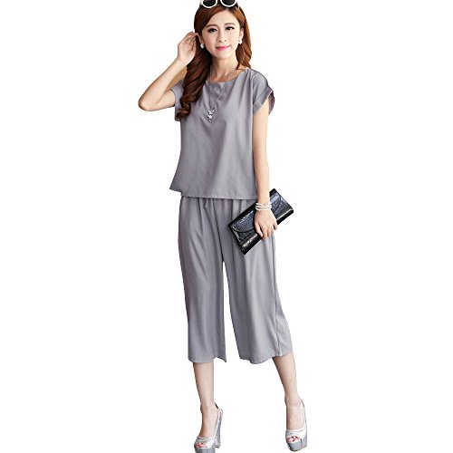 (ノーブランド品) セットアップ セット 上下セット レディース ガウチョパンツ ガウチョ トップス 半袖 ベーシック シンプル 無地