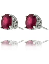 14k White Gold Ruby Oval Gemstone and Diamond Earring, Birthstone of July