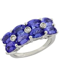4.00 Ct 2-Row Oval Tanzanite 925 Sterling Silver Ring Size 8.25