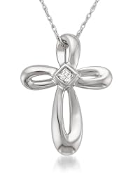 10k White Gold Princess-cut 1/15 ctw Diamond Accent Cross Pendant Necklace (G-H, I2)