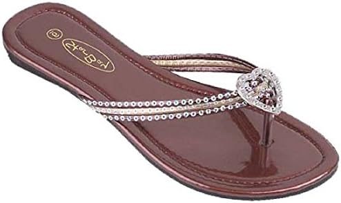 New Fashion Womens Slip On Sandals W/Sequins & Stones (9, Brown 2526)