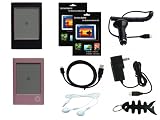 iShoppingdeals -for Interead COOL-ER eBook Reader, Black/Pink Silicone Soft Skin, Car Charger, Home Wall Charger, USB Data Cable, Headphone, Screen Protector, Fishbone Keychain