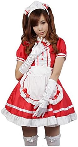 Ainiel Sexy Ladies Anime Cosplay Apron Skirt Game Maid Outfits Dress Costume (XL, Red)