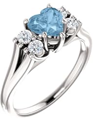 Platinum 6.00x6.00mm Heart Cut Sky Blue Topaz and Diamond Ring -- LIFETIME WARRANTY
