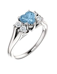 18K White Gold 6.00x6.00mm Heart Cut Sky Blue Topaz and Diamond Ring -- LIFETIME WARRANTY