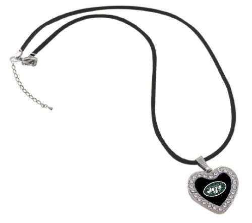 NFL New York Jets Reversible Crystal Heart Pendant with Silk Cord