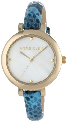 Anne Klein Women's AK/1236MPTQ  Gold-Tone Turquoise Snake-Skin Print Leather Strap Watch