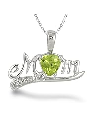 Peridot and Diamond MOM Pendant in .925 Sterling Silver