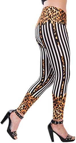 BLACK LEOPARD STRIPE Women Full Length Pattern Print Leggings Pants