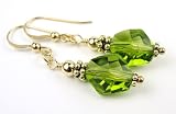 Peridot Swarovski Crystal Gold Filled French Wire Dangle Earrings