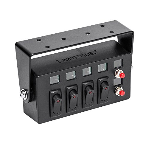feature LAMPHUS SWBX42 (4) 25A ON/OFF Rocker Switches & (2) Momentary Switch Box