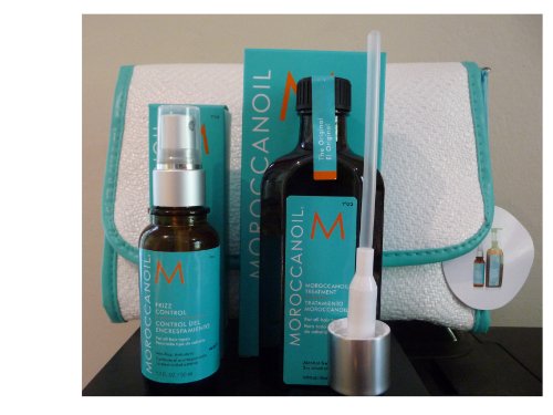 Moroccan Oil Hair Treatment 4.23 Oz, Frizz Control 1.7oz and Beach Bag