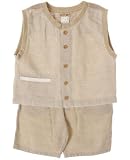 R: Petit Boy Khaki Linen Sleeveless Shirt and Short Set 2y