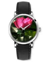 SPRAWL Aanalog Fashion Series Silver Ladies Watches of Genuine Black Leather Strap,Unique Wrist Watch for Women Girls Designed with pink lotus