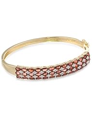 Yellow Gold-Plated Sterling Silver Garnet and Diamond Accent Bangle Bracelet, 7.5"