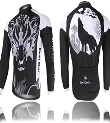 OUO Black Cool Wolf Outdoor Sports Men's Long Sleeve Cycling Jersey