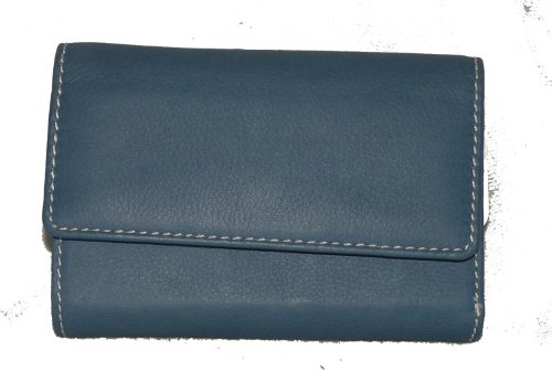 Mundi Blue Leather Trifold Wallet
